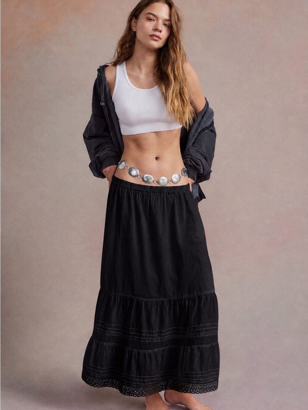 Urban Outfitters Black Tiered Maxi Skirt